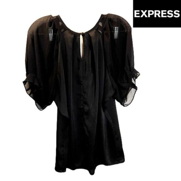 Express Women's Casual Scoop Neck‎ Loose Ruffle Chiffon Sleeve Blouse shirt top - Picture 1 of 4